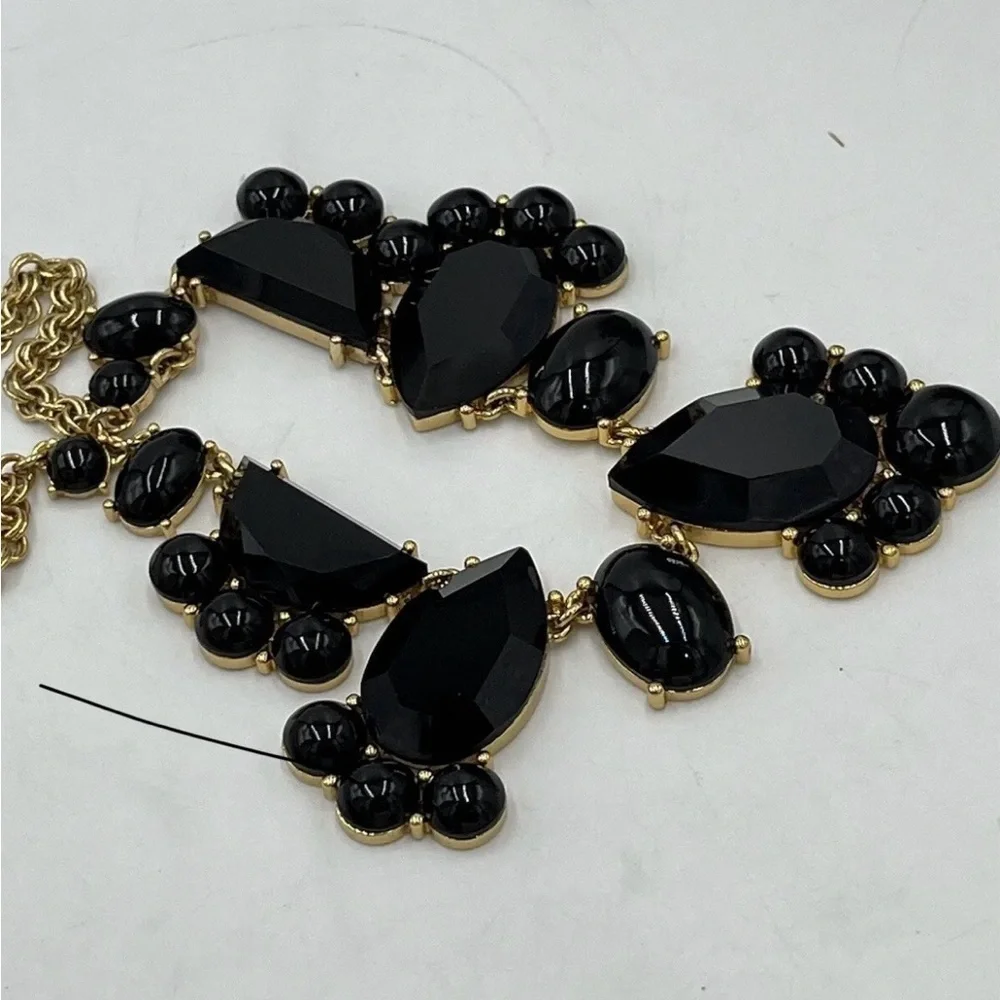 Kate Spade Day Tripper Black Faceted Rhinestones Gold Tone Statement Necklace‎